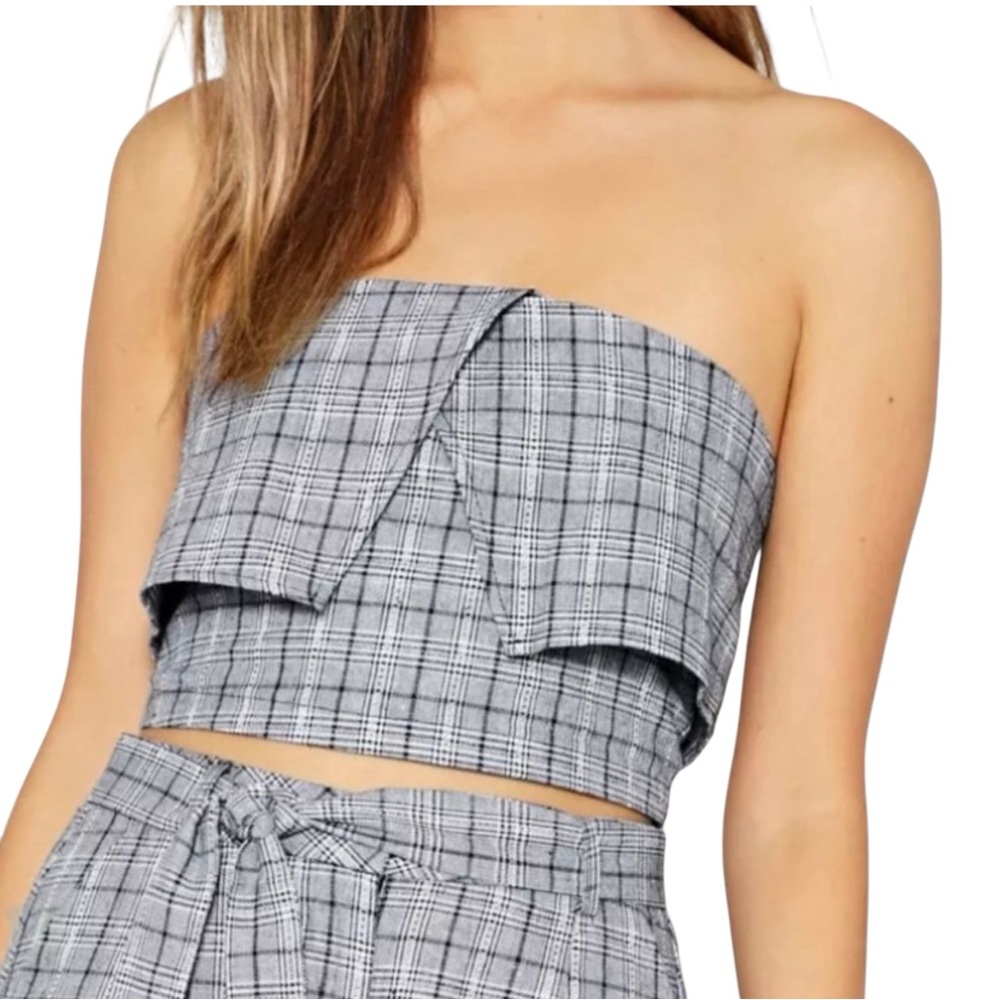 Plaid Strapless Top - Gray